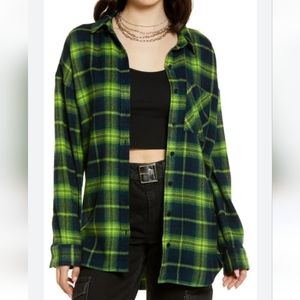 BP Boyfriend Plaid Button Up Shirt Shacket XXS Oversized